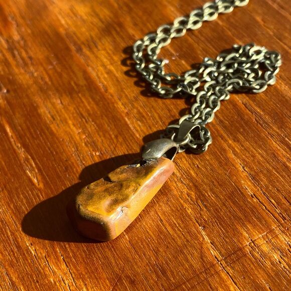 Tan Brown Raw Mookaite Jasper Stone Pendant Necklace Antique Bronze Chain - Picture 2 of 7